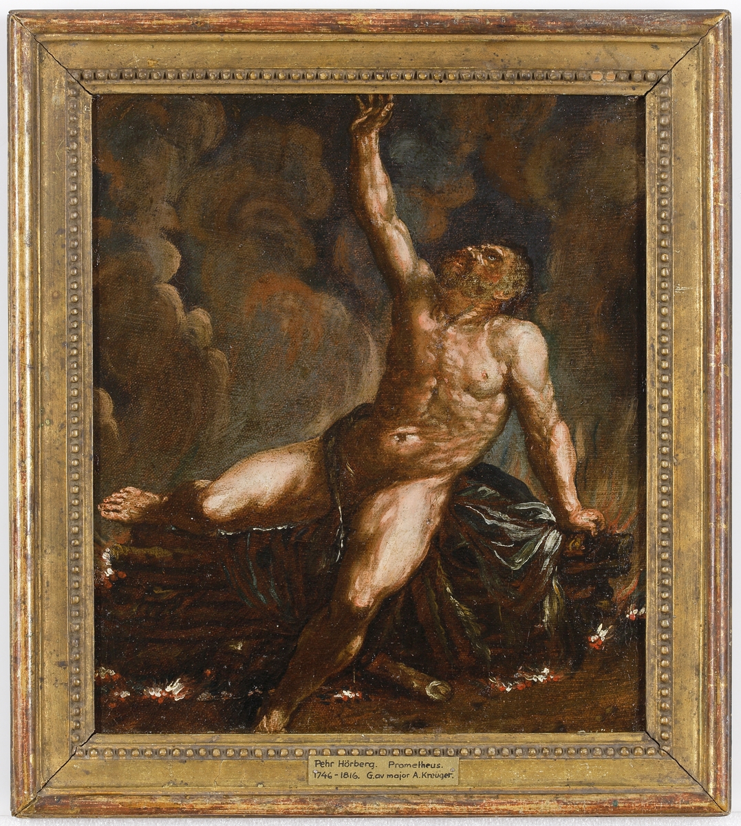 Oljemålning på duk.
Föreställer Prometheus.