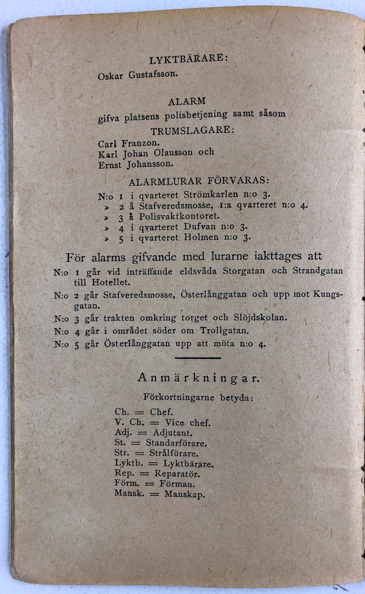 Förteckning öfver Trollhättans Brandkårs Personal  11 sept. 1896