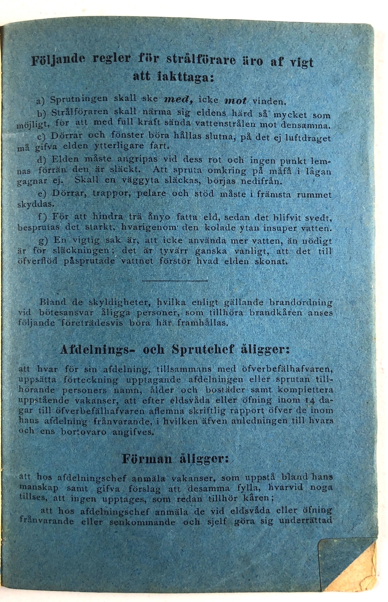 Förteckning öfver Trollhättans Brandkårs Personal  11 sept. 1896