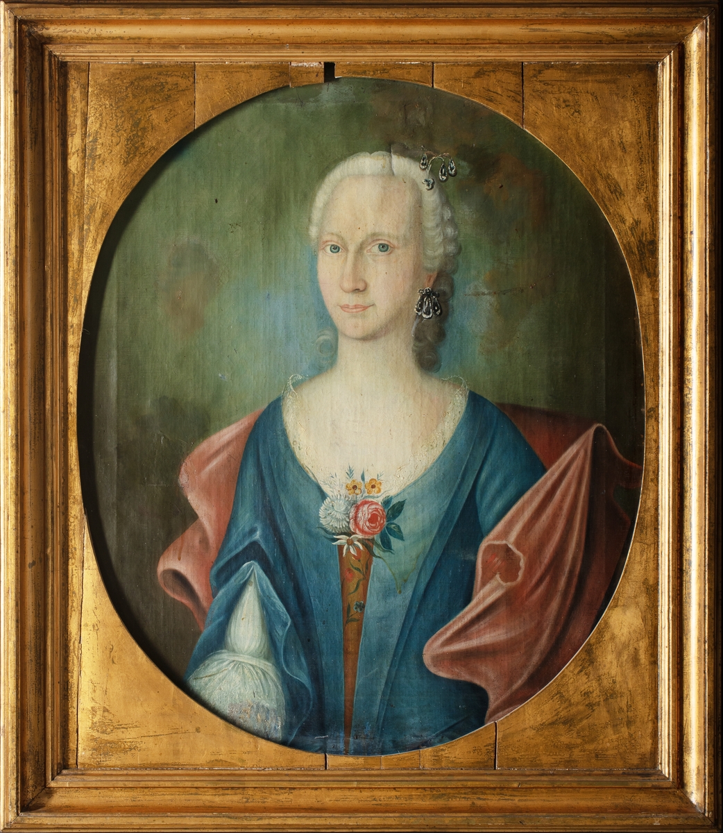 Portrett av Margrethe Sophie Stoud (1729-1775), gift med sogneprest Henning Jacob Kierulf 
(hans andre ekteskap.)