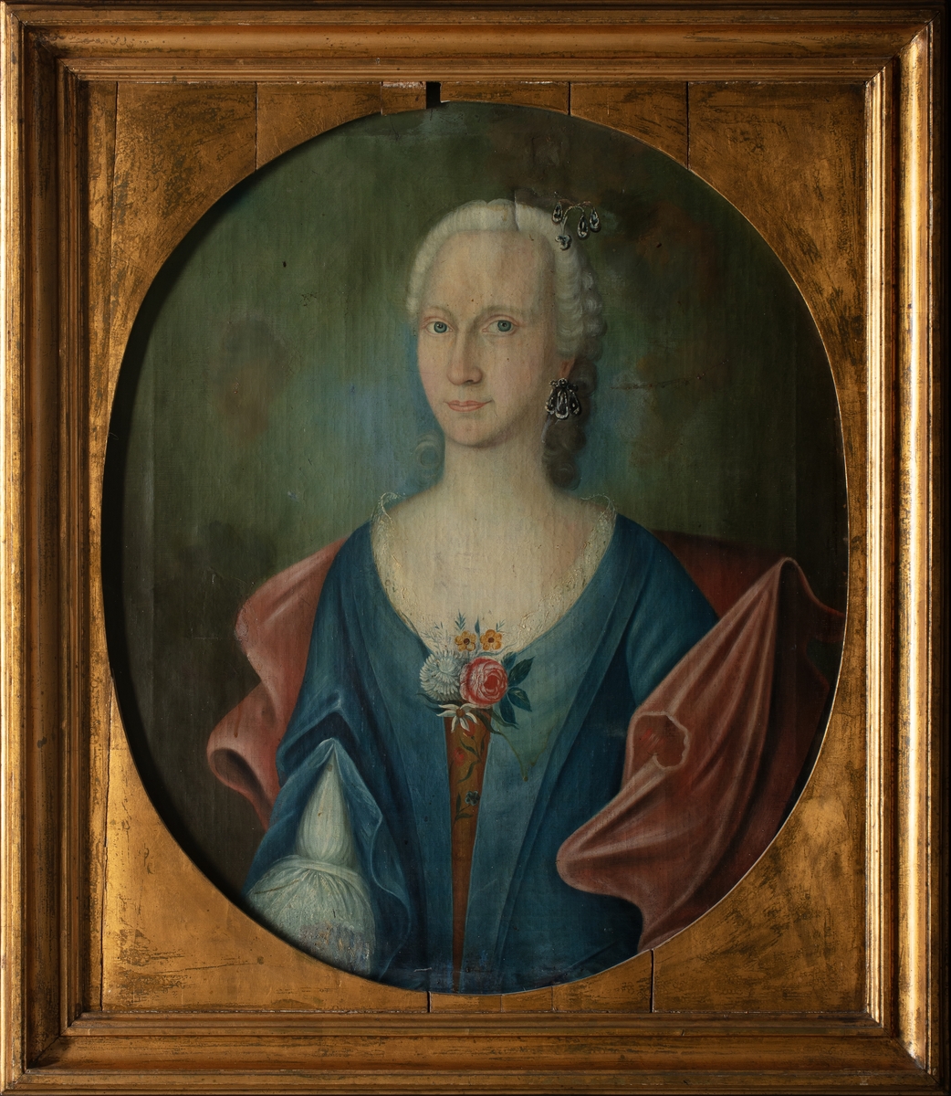 Portrett av Margrethe Sophie Stoud (1729-1775), gift med sogneprest Henning Jacob Kierulf 
(hans andre ekteskap.)