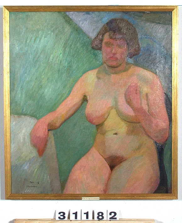 Påskrift på baksidan: "SITTANDE MODELL".
Påskrift på baksidan (på lapp): "'Sittande modell' Thor Fagerkvist, Persberg".