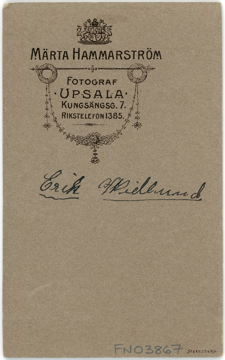 Kabinettsfotografi - Erik Widlund, Uppsala 1910-tal