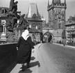 Malá Strana-tornet. Karlsbron i Prag. Tjeckoslovakien-Ungern-Österrike 1935.