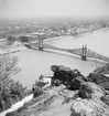 Vy över Budapest med Donau och Frihetsbron. Tjeckoslovakien-Ungern-Österrike 1935.