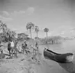 En kanot på Nyasasjöns strand. Nyasaland (Idag Malawi). Afrika.