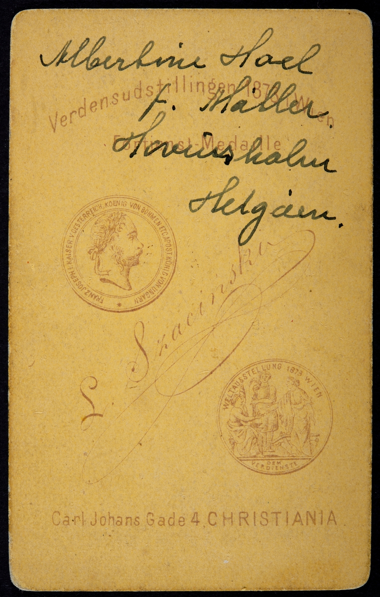 Portrett Albertine Hoel, født Koller. Hovinsholm, Helgøya.