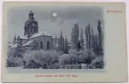 Vykort med bild på Jacobs kyrka och Karl XII torg i Stockholm