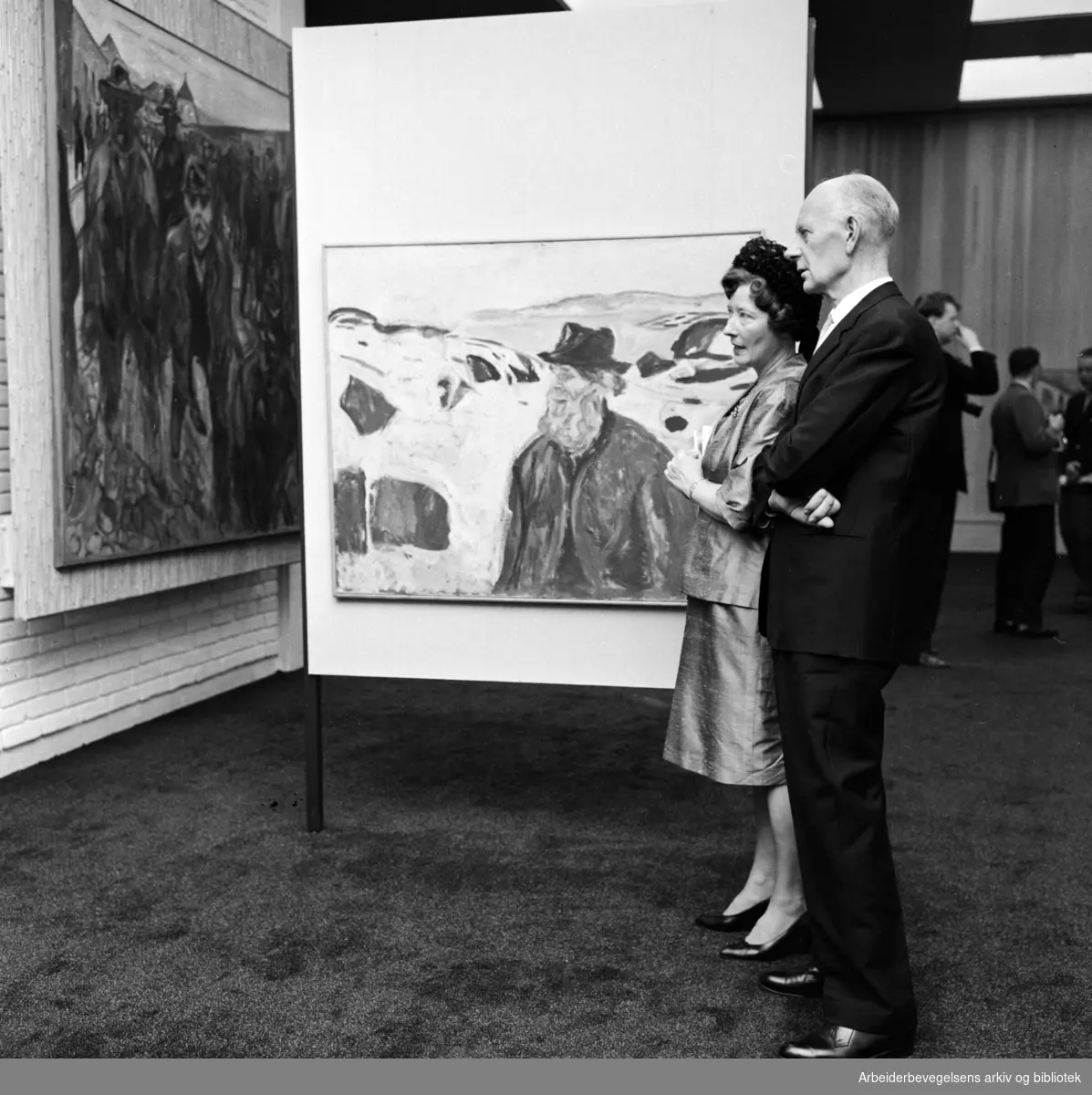 Werna og Einar Gerhardsen tilstede under åpningen av Munchmuseet på Tøyen. 30. Mai 1963