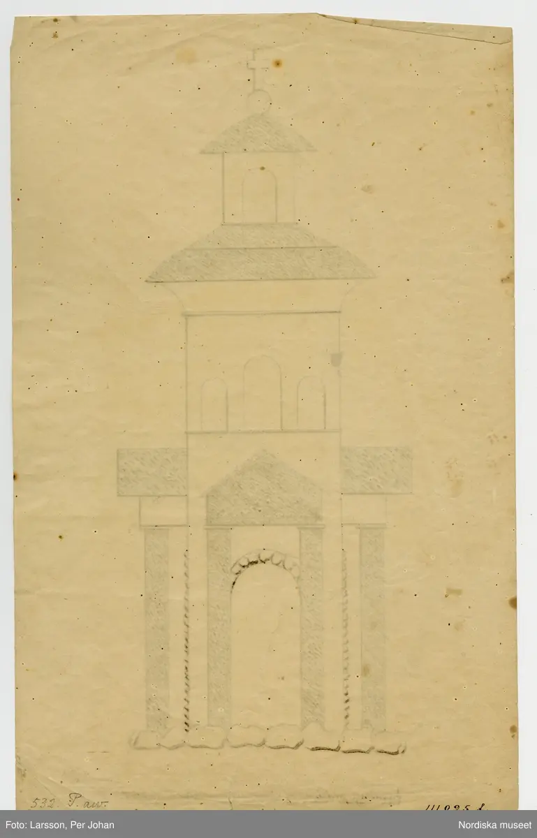 Huvudliggaren:
"7 st. utkast till krokaner, utförda av konditor C. J. Graftsröm 1852-1860. Gåva den 10/3 1908 av Thulin Fanny, fru, f. Hellbacher, Piteå."