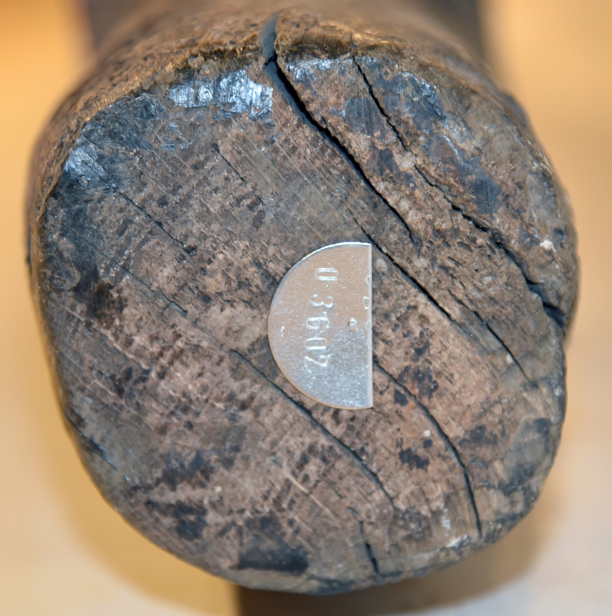 Eroderad lavettaxel,  dokumenterades monterad, ( vissa mått kunde inte tas).  

Eroded axle, recorded  assembled, ( some measurements unobtainable)