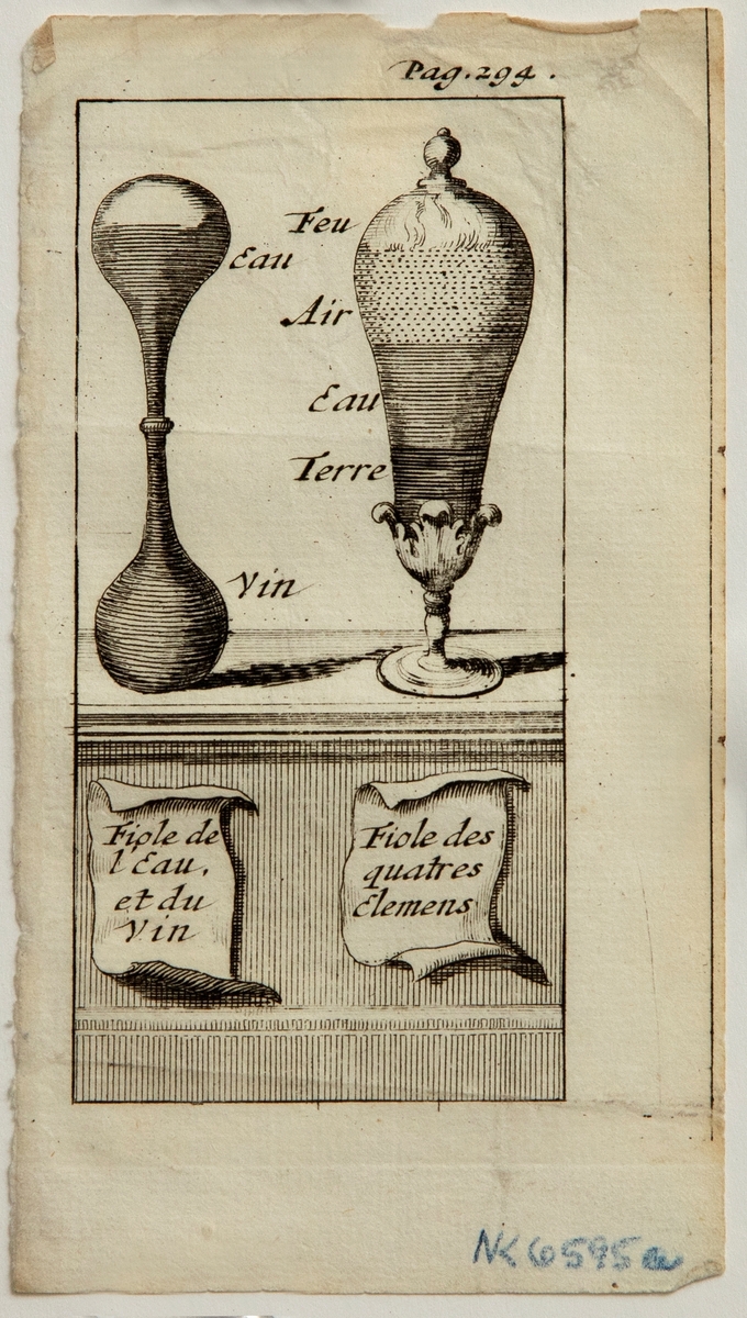 Ni illustrasjoner som viser vitenskapelige eksperimenter:

Pag. 255: Illustrasjon med et hygrometer og en bevinget figur. 

Pag. 256: Illustrasjon med vekt som henger i luften over et bord. Øverst er denpyntet med en sløyfe. I den ene skålen ser det ut til å være en stein, og i den andre skålen gress.

Pag 258: Illustrasjon med mann med stokk stående foran en balustrade med drapperi, samt med et landskap i bakgrunnen. Mannen peker på tallet IX på en disk som henger ned fra taket. Etter IX på disken står tallene: X, XI, XII, I og II.

Pag 262: Illustrasjon med kvikksølvbarometer i ramme på en vegg. Ved siden av er en slags beholder med en pæreformet kuppel, hvor det er en liten figur.

Pag 284: Illustrasjon med mann som henger på et sirkelformet bord uten plate med fire bein. Mellom hvert bein er en fylt beholder. De er festet til en sirkulær stein i bunnen. Over scenen er det et bølgende bånd.

Pag. 294: Illustrasjon med to gjennomsiktige kolber. Den ene er timeglassformet og inneholder vann og vin. Den andre er omvendt pæreformet og inneholder de fire elementene ild, luft, vann og jord. Kolbene står på et slags bord med beskrivende lapper under hver kolbe.

Pag. 300: Illustrasjon med kvinne iført dekorert kjole, smykker og spiss hatt med nedhengende slør. Hun sitter ved et bord og røyker fra en vannpipe med sirkulær kolbe.

Pag. 304: Illustrasjon med en firkantet boks på sokkel under en gardin. Inni boksen er et stearinlys og et speil som sender en lysstråle ut et rør og danner et figurbilde på den mørke veggen ved siden av.

Pag. 306: Illustrasjon med tre stearinlys på sokkel med kryssende lyspunkt gjennom en firkantet anretning i midten på bildet, slik at strålene treffer diagonalt på veggen på andre siden. I bakgrunnen står en byste på toppen av en dør.