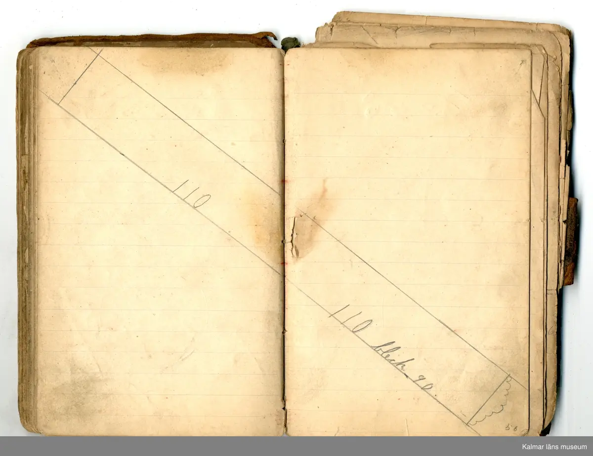 KLM 46368:1. Bok, modellbok. Band av kartong klätt med brunt läder. På bokens förstasida: Modell-bok hos J.G. Hentzell Kalmar. Fabrik för Guld, Silfver och Nysilvfer samt ett register över bokens innehåll. Boken innehåller handritade modellritningar i blyerts och bläck av bl.a. broscher, armband, klockkedjor och skedar. I boken även diverse lösa blad och lappar med ytterligare ritningar och anteckningar.