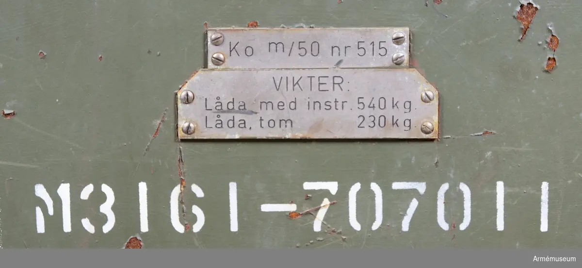 Centralinstrument m/1950. Med centralsikte/avståndsmätare m/1946 (4-meters) Nr 515. Mil.reg.nr: 126354.