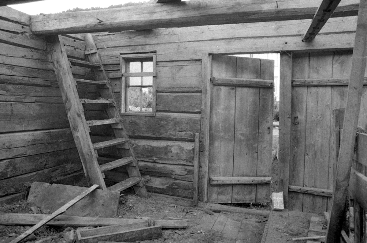 Dokumentasjonsbilder i serie av Opshaugløa i sluttfasen av nedtaking og flytting til Sunnmøre Museum.