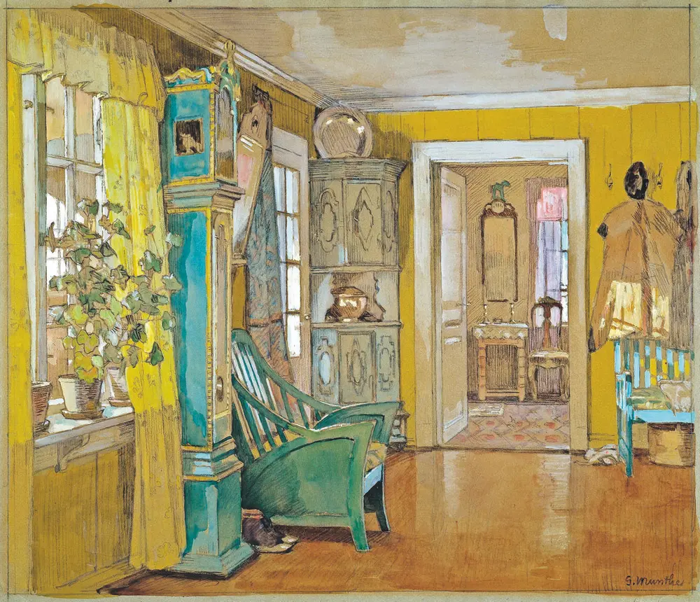 Forstuen Akvarell av Gerhard Munthe