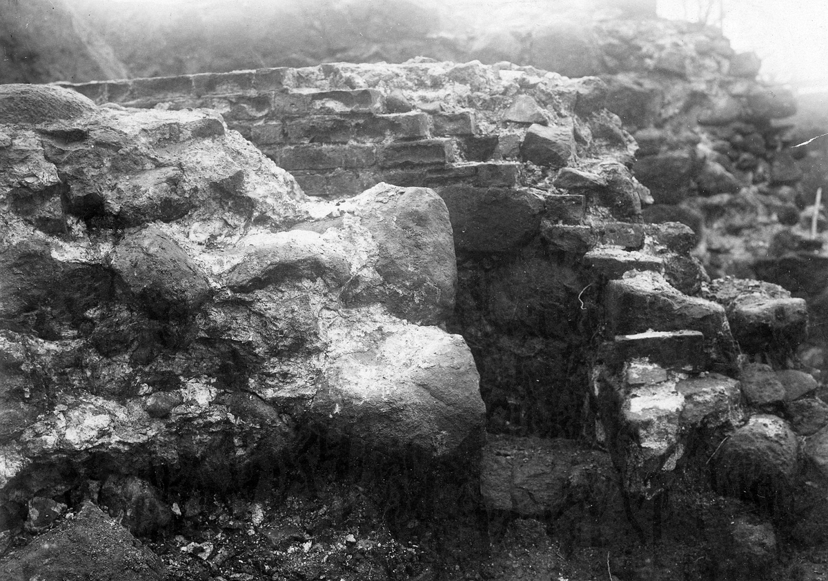 Laholm, Lagaholm, RAÄ 38. Laholms landsförsamling. Lagaholms slottsruin under utgrävning.