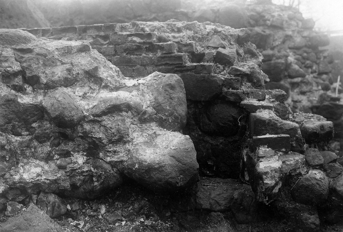 Laholm, Lagaholm, RAÄ 38. Laholms landsförsamling. Lagaholms slottsruin under utgrävning.