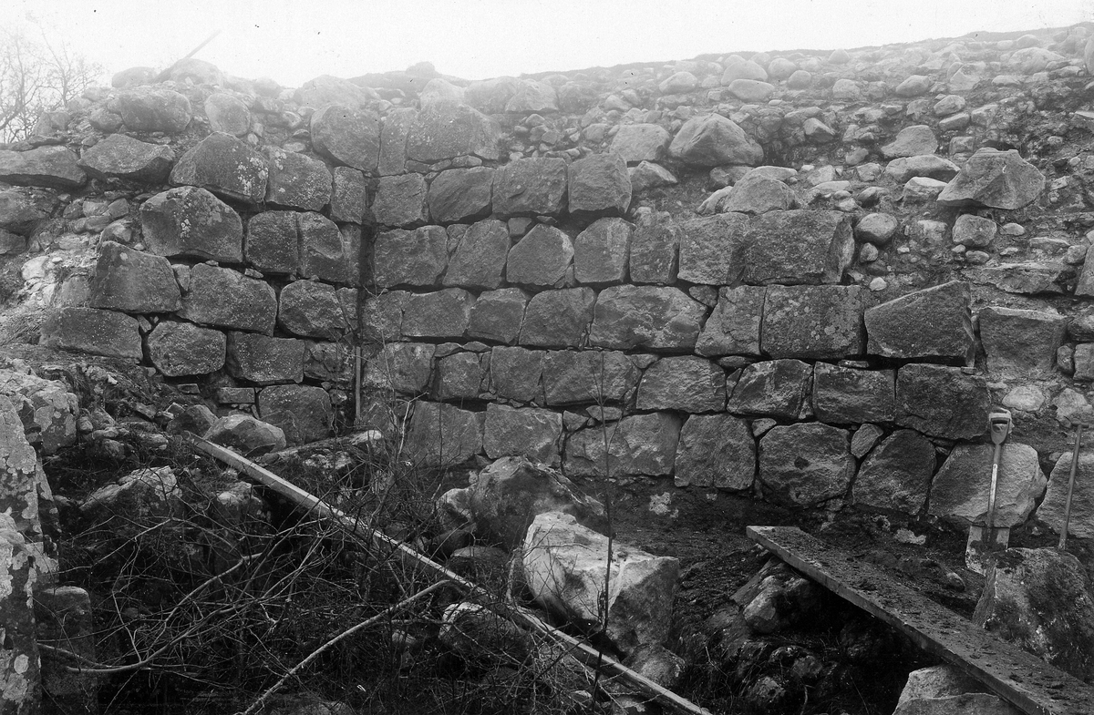 Laholm, Lagaholm, RAÄ 38. Laholms landsförsamling. Lagaholms slottsruin under utgrävning och restaurering.