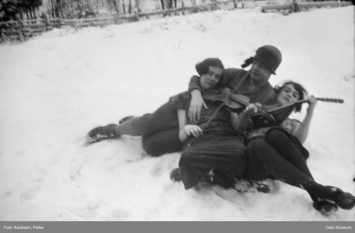 snø, kvinner, fiolin, lutt, musikk