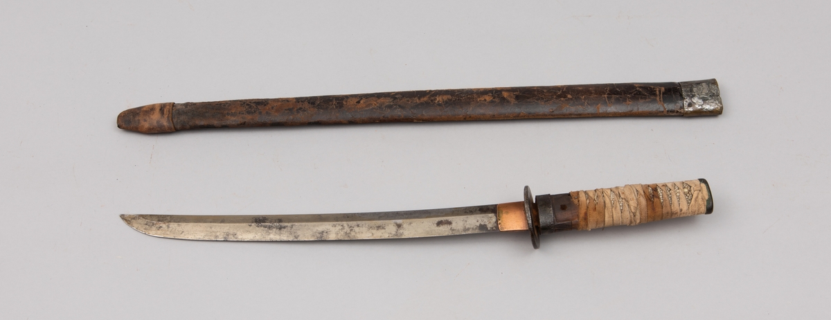 Japansk sverd, Wakizashi, korpsversjon. 1600/1700-talls, sett ut i fra klingen. Er fra Satsumaopprøret 1870-årene.