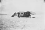 En man står vid vraket efter flygplan Thulin A nr 9 vid Thulins flygskola i Ljungbyhed, 1917-12-16. Efter flygförare Allan Sandbergs haveri.