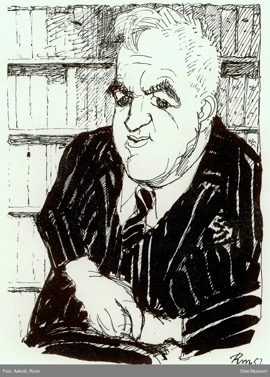 karikatur, mann, brystbilde, bokhylle, bøker