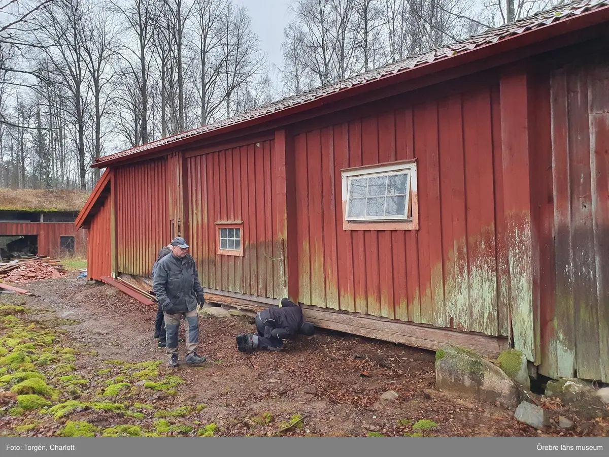 Fotoprotokoll
Acc.nr. OLM-2021-37

Objekt: Skräddartorp
Ort: Gtyrhyttan
Socken: Grythytte socken
Kommun: Hällefors kommun
Län: T
År: 2021

Motiv: Omläggning av tak samt åtgärder på panel, på logen vid Skräddartorp

1: Portlidret in till gårdstunet
2: Loglängan, södra sidan
3: Östra lilla tillbyggnaden, före åtgärder
4: Under arbetets gång, teglet har plockats av
5: Panelen på norra sidan av logen. Marken har planats ut och växtligheten tagits bort. Nedre delen av panelen har också tagits bort.
6: Undertaket
7: Östra lilla tillbyggnaden, norra sidan. Arbetet pågår.
8: Hörnstolpe i nordöst, med rötskador längst ner. Före åtgärder.
9: När den rötskadade panelen på norra sidan av byggnaden togs bort upptäcktes att timmerstommen hade en äldre kraftig rötskada. Rians stomme hade också en kraftig sättning som troligtvis kommer av att syllstocken har ruttnat bort till hälften.
10: Timmerstommen inne i rian, mot logen. De har senare uppsågade öppningar mellan sig.
11: Syllstocken till rian är kraftigt sönderrötad. 
12: Norra sidan av logen. Arbetet pågår och marken har planats ut för att få fall från byggnaden.
13: De två timmerstommarna. Rian till vänster och logen till höger i bild.
14: Även logdelen visade sig ha äldre skador på stommen och syllstockarna.
15: Västra tillbyggnaden med lockpanel.
16: Lilla tillbyggnaden i öster efter åtgärder. Nytt taktegel, ny panel och nya vindskivor och takfotsbräda. Även logdelen fick nya vindskivor.
17: Till vänster om dörren, till rian, finns under panelen årtalet 1737 inkarvat i en av timmerstockarna.
18: Knutarna mellan rian och logen. På logen är knutarna avsågade vissa timmervarv.
19: Ena knuten till logdelen ser ut att ev ha glidit av en grundsten.
10: Även logdelen visade sig ha äldre skador på stommen och syllstockarna.

Diarienr. 2021.173