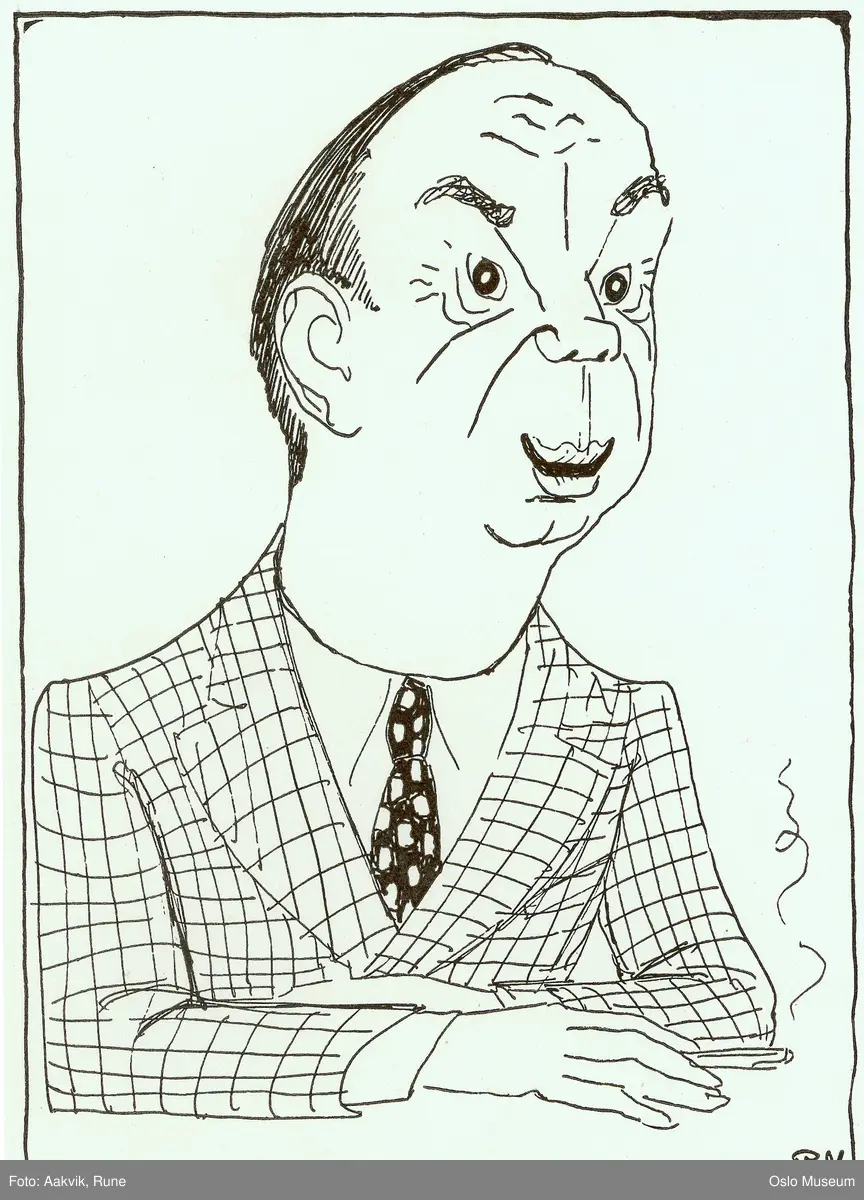 karikatur, mann, brystbilde, rutet dress, billedhugger, sigarett