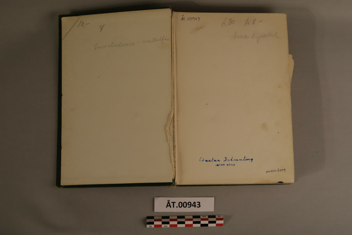 Mørkegrøn bok med gulldetaljer: Den norske farmakopø 1913 (Pharmacopoea Norvegica ed.IV.). Utgit paa offentlig foranstaltning. Kristiania, forlagt av H.Aschehoug & Vo (W.Nygaard) 1913.