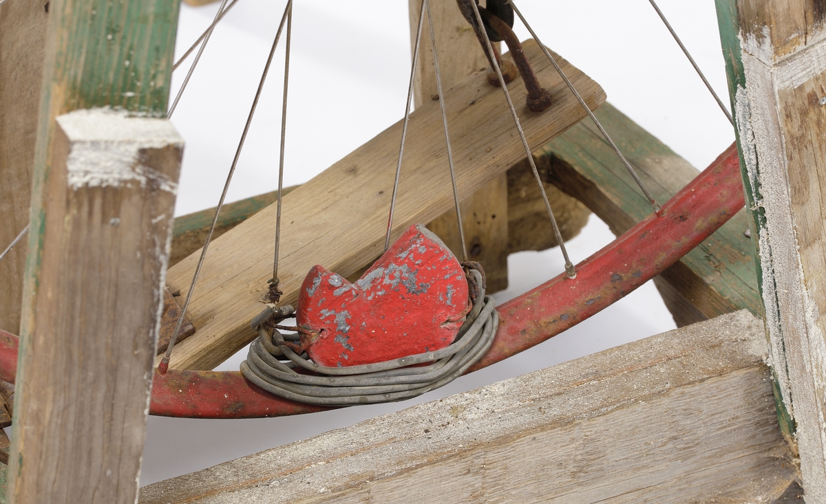 Slipmaskinen är avsedd att fraktas hängande på cykelns pakethållare, fastsurrad med en kraftig läderrem.
Slipstenen på den här typen av slipaggregat var oftast en finkornig smärgelskiva avsedd för torrslipning av enklare skärverktyg. 
Slipstenen är monterad på en lagrad axel och får sin drivning på samma sätt som en trampsymaskin. En trampa med vevparti driver ett större svänghjul som överför kraften till en mindre remskiva via ett lädersnöre.