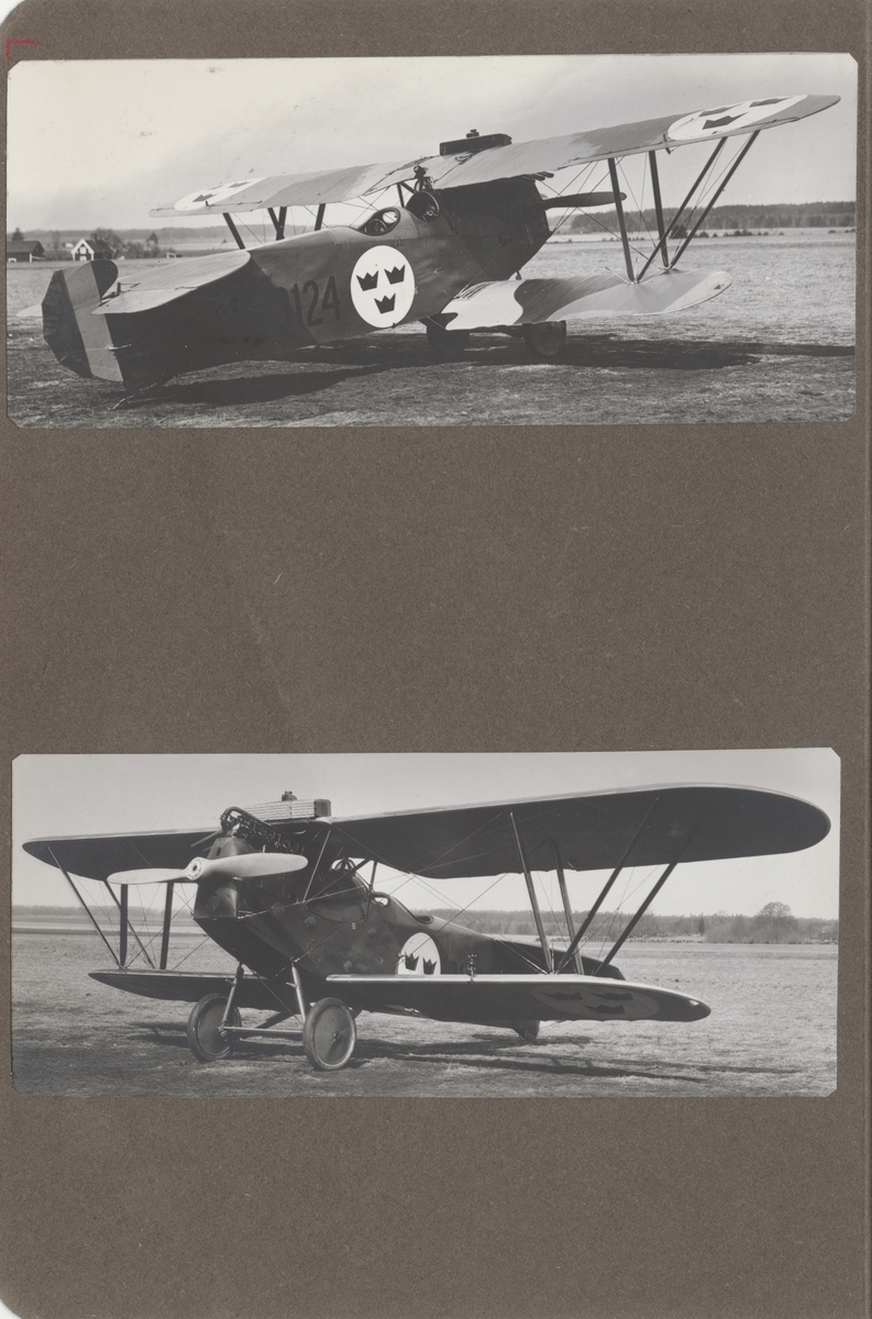 Flygplan Ö 4 FVM Phönix C.I Dront nr 3124 står ett flygfält. Vy framifrån.