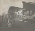 Flygplan SW 15 Lotterijagaren märkt nr 827 uppställd på bock på Malmen, 1918. Vy från sidan.

Text vid foto: 