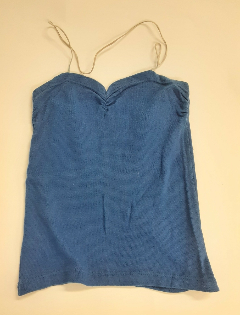 Solliv, blått med strikk rundt halsen. 60-talls, tricot.
