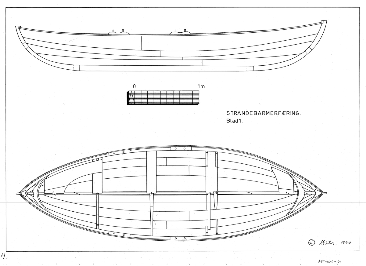 Strandebarmerfæring, 4-bording, 480cm lang
