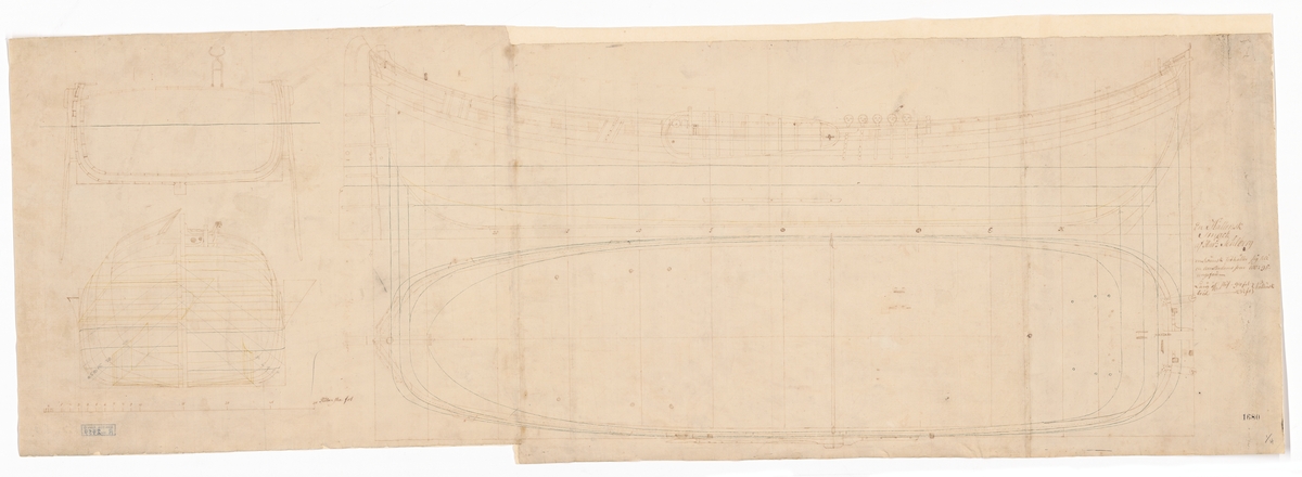 Holländsk smack. Plan, profil och sektioner.