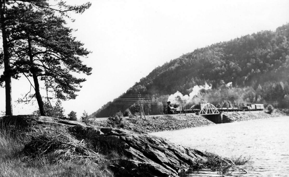 Setesdalsbanen. Hægeland, august 1958. Lok nr. 2 type XXI.