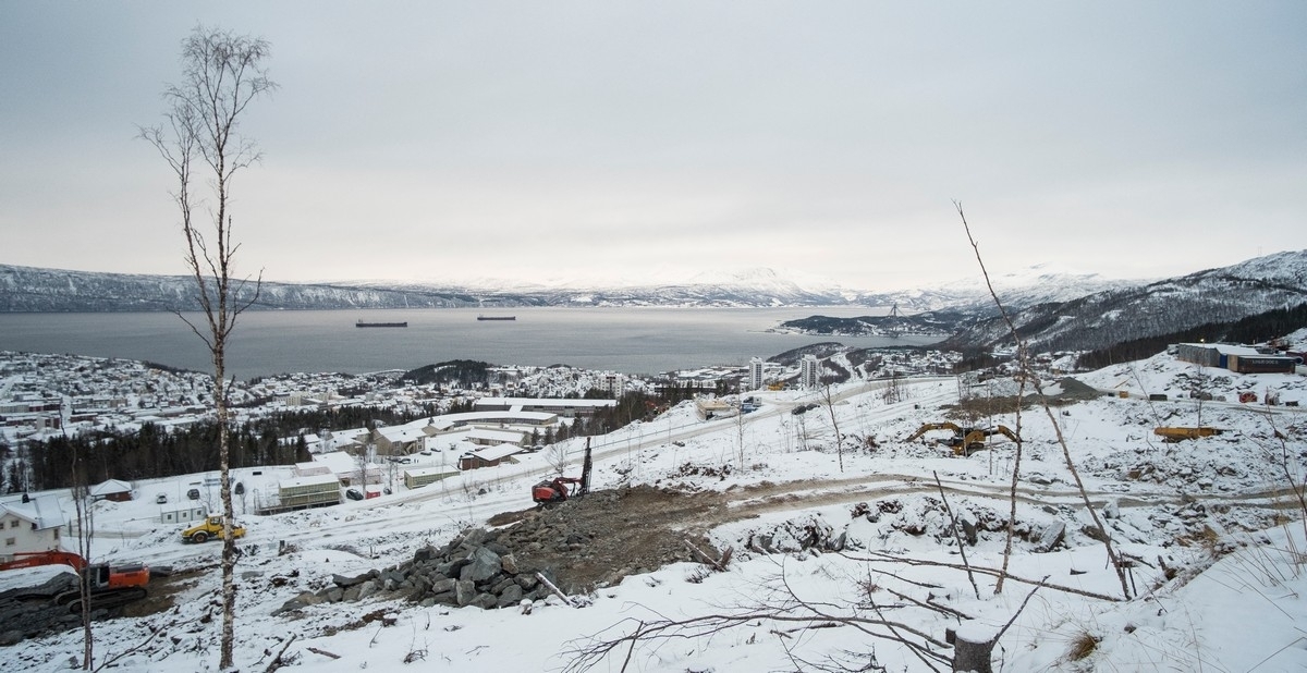 Oversiktsbilde. Alle bilder er tatt fra litt ulike steder i området nedenfor gamle Skihytta ved gamle Fagerlibakken i Narvik.  8. feb 2018.