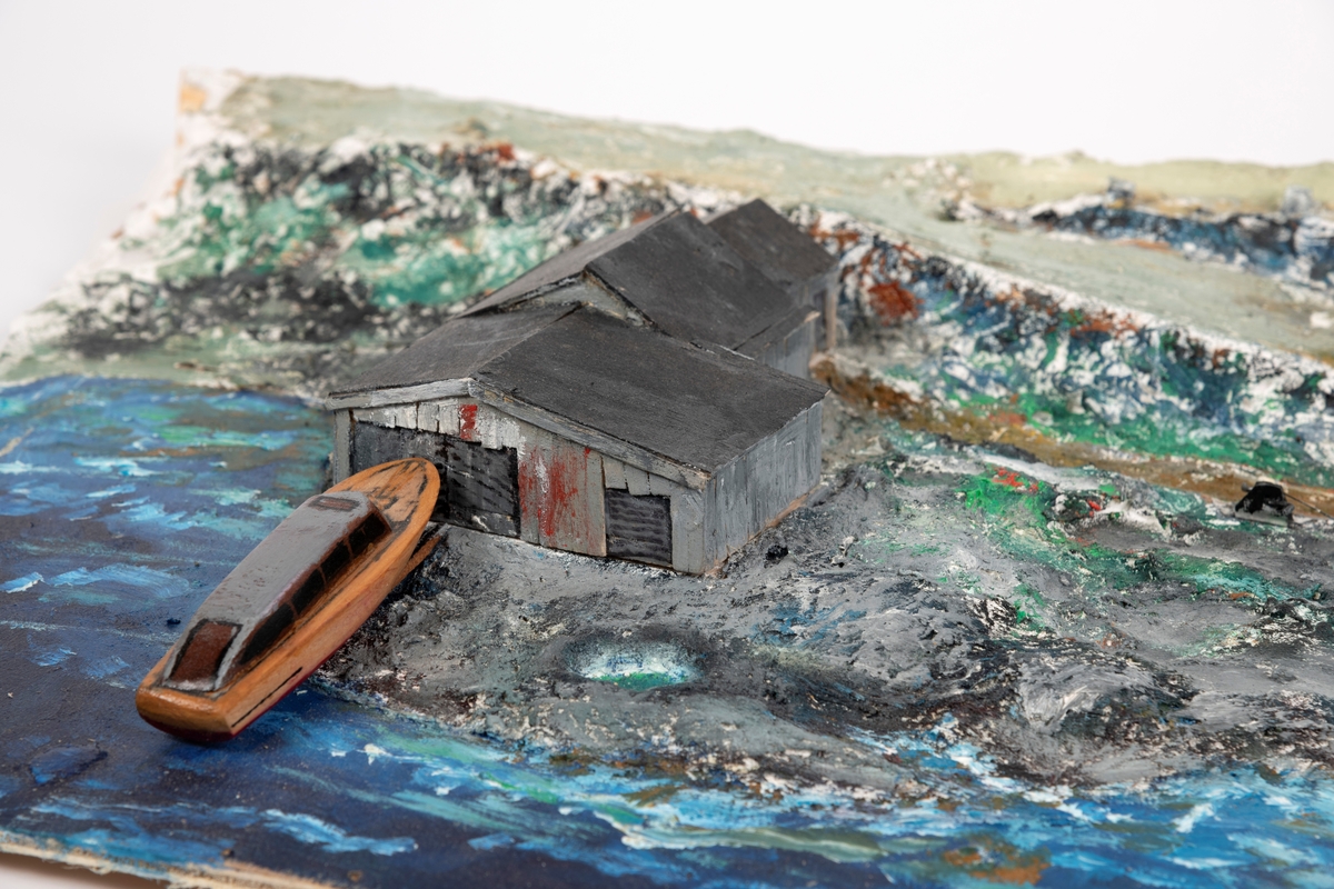 Modell av Sverre Førde &co båtbyggeri i Verpingsvika slik det framstod i 1940-50-åra. Målestokk 1:100.