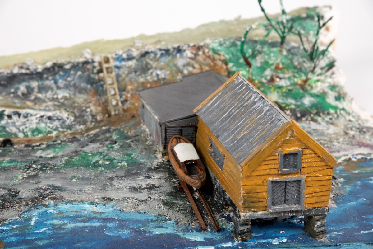 Modell av Sverre Førde &co båtbyggeri i Verpingsvika slik det framstod i 1940-50-åra. Målestokk 1:100.