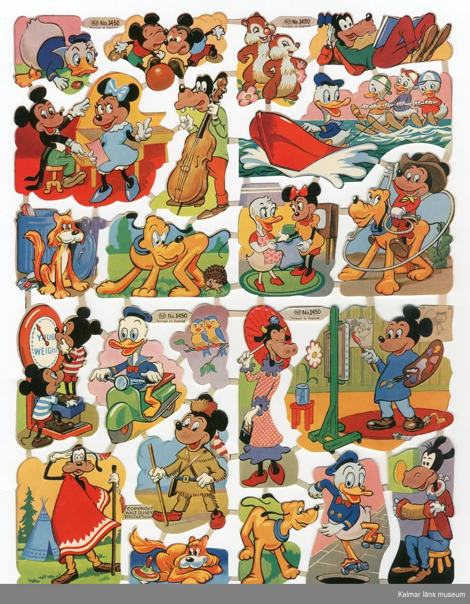 Disney-motiv; Musse Pigg, Långben, Kalle Anka, Piff och Puff m.fl. 20-tal olika motiv.