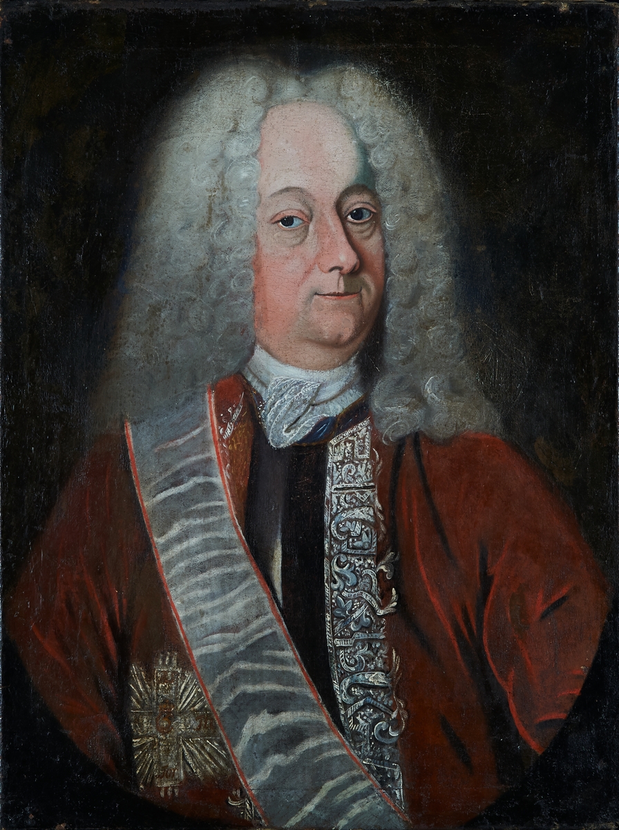 portrett, mann, uniform, ordensbånd, parykk, kniplinger