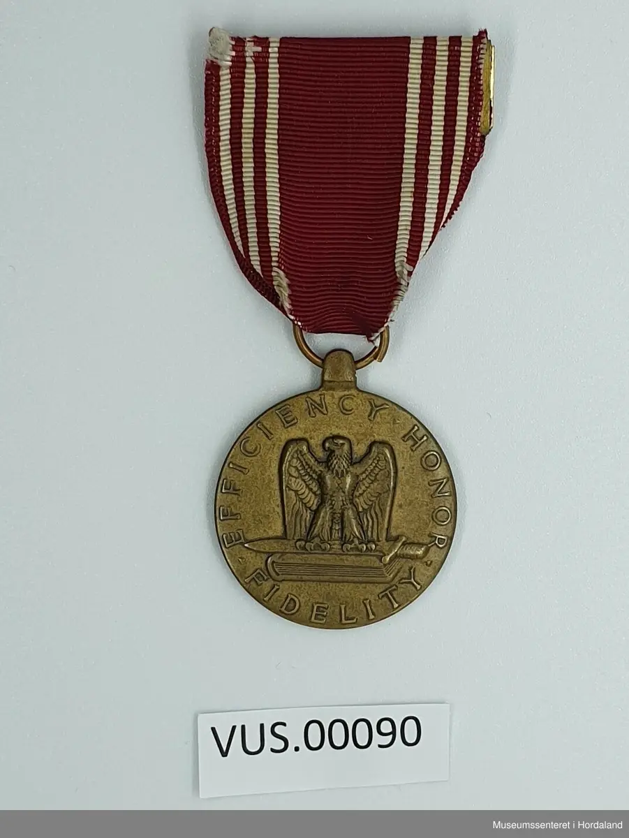 Medalje festet i rødt silkebånd med tre hvite smale striper på hver side, som representerer hæren i US. 

På medaljens fremside er en ørn med spredet vinger, som representerer årvåkenhet og overlegenhet. Et horisontalt liggende sverd viser til loyalitet. En bok representerer tilegnet kunnskap og evner. 

Medaljens bakside viser en enslig stjerne som representerer fortjeneste. Stjernen blir omkranset av en  to grener til en krans, en eikeløvs grein og en grein med laurbær  som representerer styrke og belønning.
