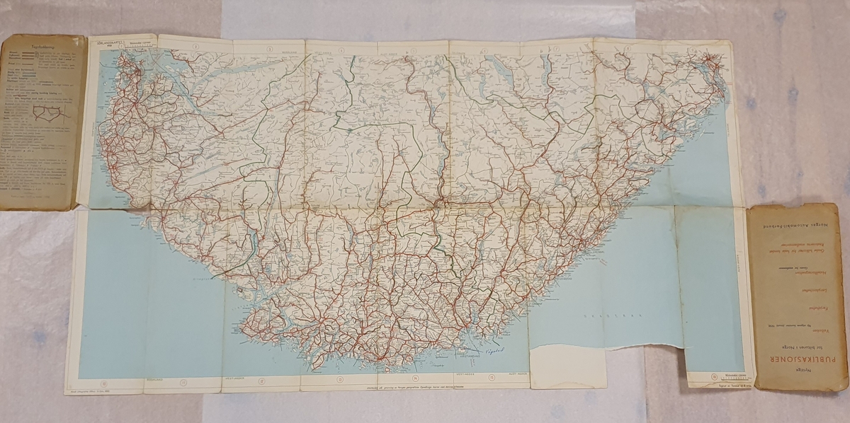 "Sørlandskartet", bilkart for sørligste del av Sør-Norge. Kartet ble utgitt av Norges Automobil-Forbund i 1935, men denne reviderte versjonen er fra 1958.