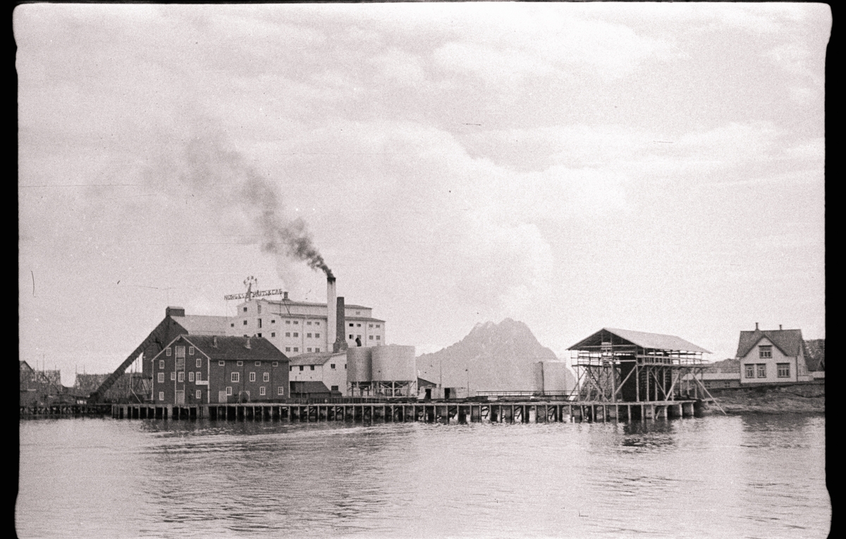 Fiskeindustrianlegg med kaier og nothjell i Svolvær.