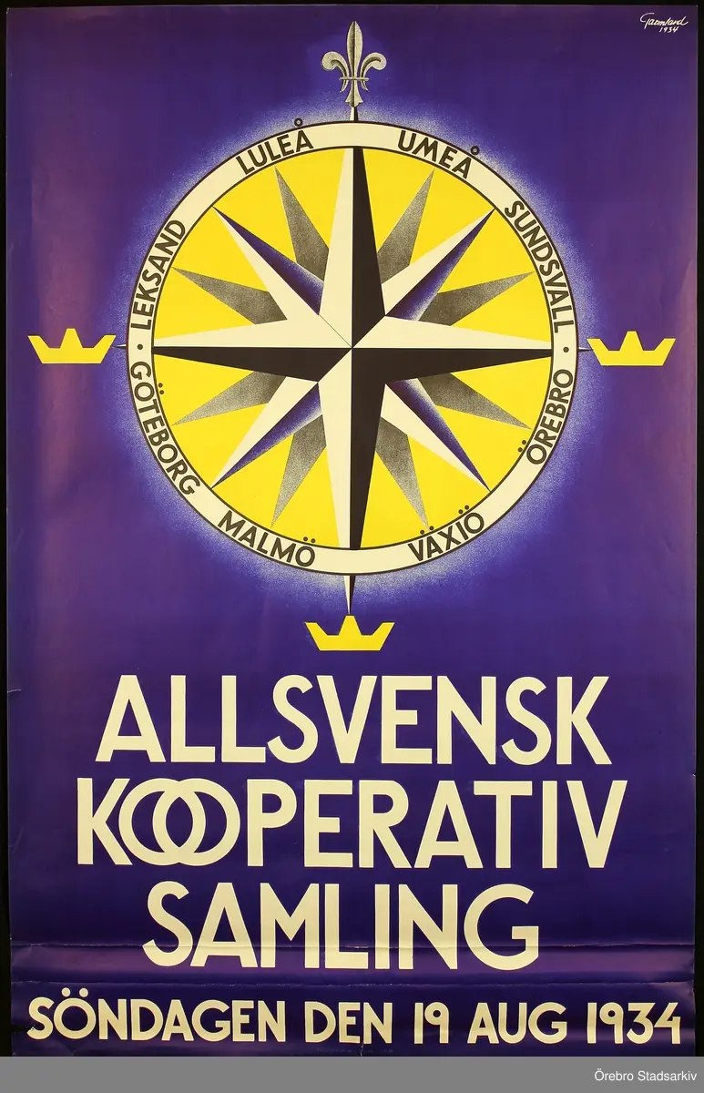 Konserthuset Örebro, 1934. Affisch. Allsvensk Kooperativ Samling