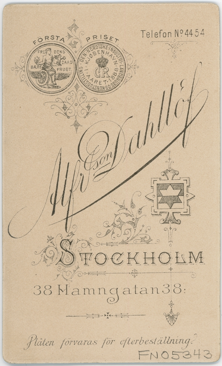 Kabinettsfotografi - Gustaf Modigh, Stockholm 1891