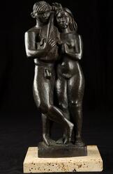 Flicka och pojke med fiol [Skulptur]