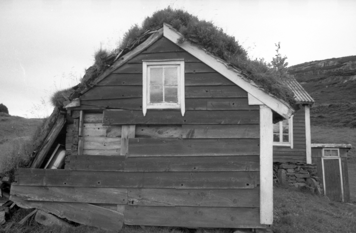 Dokumentasjonsfotografi i serie av et kårhus, stabbur og utedo på gården Reite i Herøy.