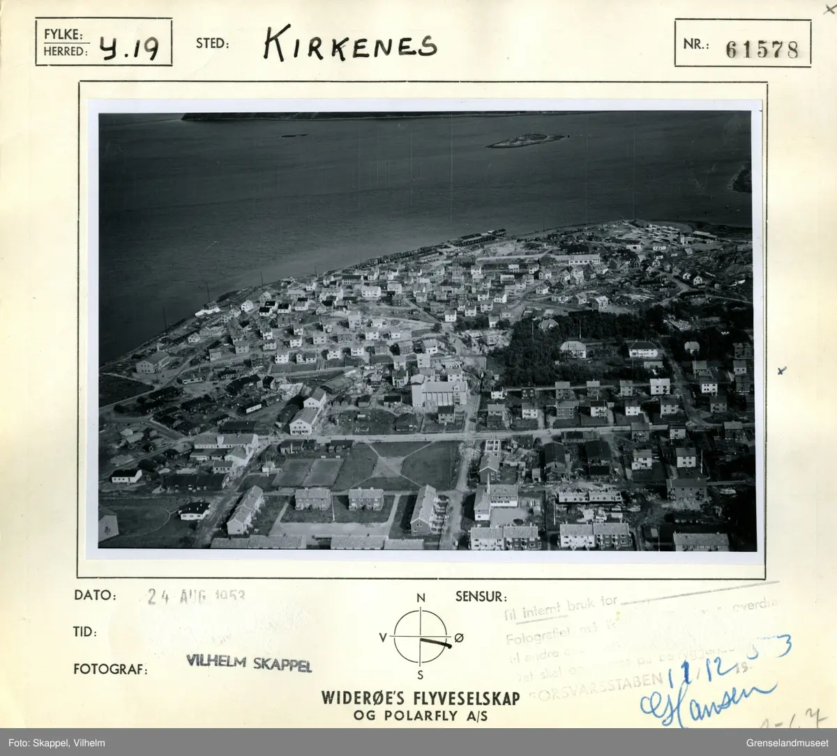 Flyfoto over deler av  Kirkenes by.